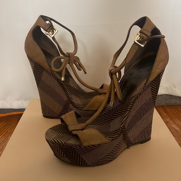 Check canvas jacquard lingards 140 wedge sandal with bow - Picture 2 of 2